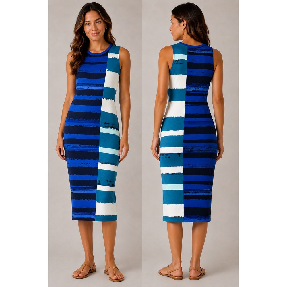 Corey Lynn Calter Womens Colorblock Striped Midi Dress Small Resort Capsule Ble